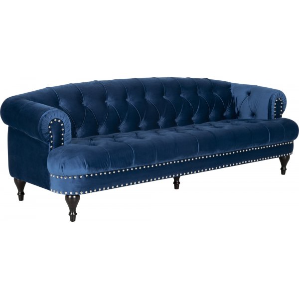 Soffa chesterfield 3-sits soffa i bl sammet