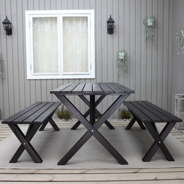 Table de groupe d'extrieur Scottsdale 190 cm avec 2 bancs - Noir