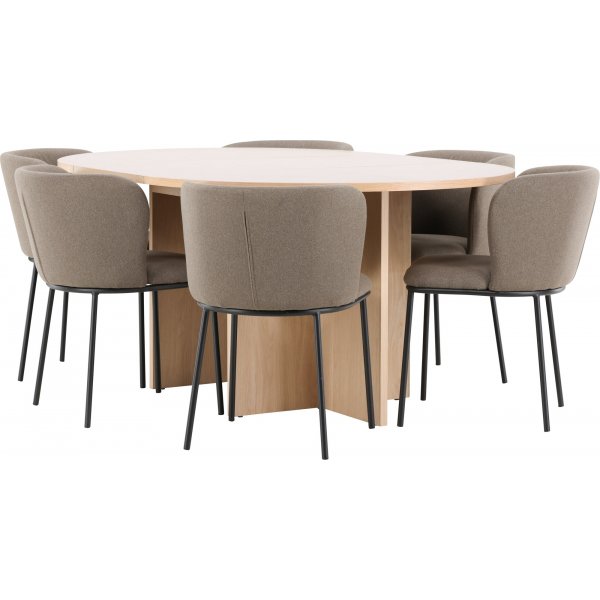 Matbord Strada med 6 st Edina stolar - Brun/svart/whitewash + 6.00 x Stolsdyna