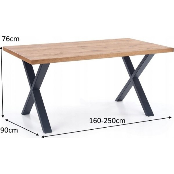 Table  manger Xavier 160-250 x 90 cm - Chne/noir