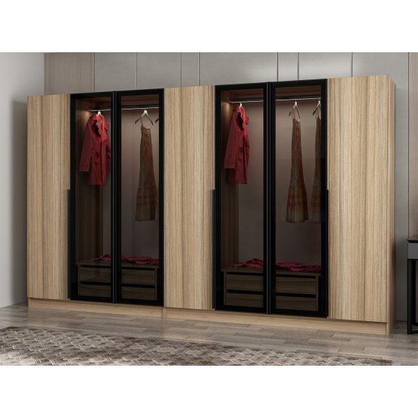 Cikani kledingkast met spiegeldeuren, 315x52x210 cm - Eiken Cikani kledingkast met spiegeldeuren, 315x52x210 cm - Eiken