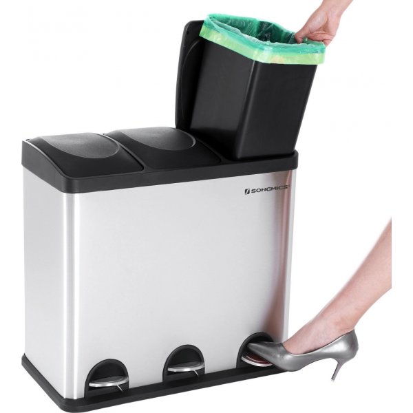 Poubelle Luan 54 l - Argent/noir