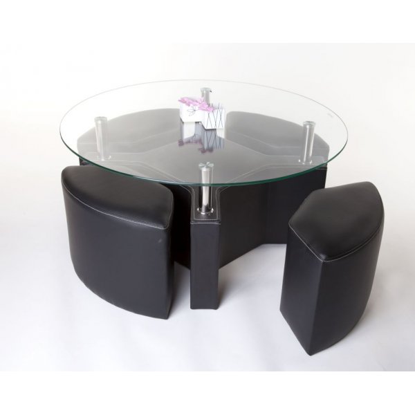 Porto soffbord 90 cm - Svart/krom/glas