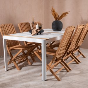 Togo buiteneetgroep met 6 Ghana stoelen - Teak/Wit