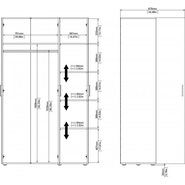 Pepe garderob med 3 dörrar - Gräddvit Pepe garderob med 3 dörrar - Gräddvit