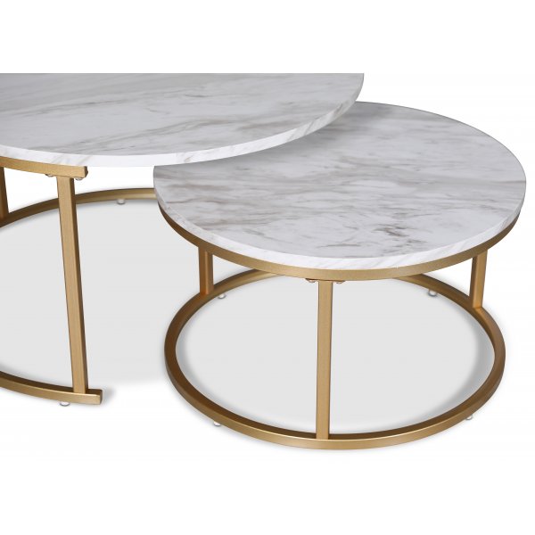 Table d\\\'appoint Solano Ø80/60 cm - Imitation marbre blanc / Laiton Table d\\\'appoint Solano Ø80/60 cm - Imitation marbre blanc / Laiton