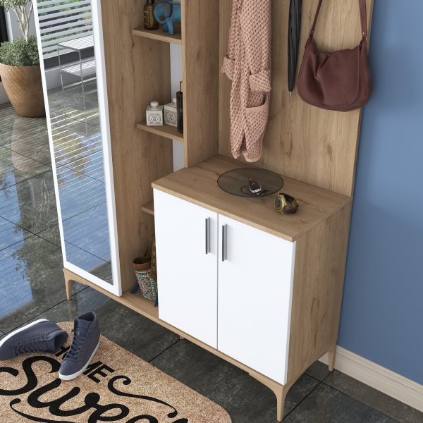 Meuble d\\\'entrée Esa 120 x 37,5 x 198,6 cm - Noyer/blanc Meuble d\\\'entrée Esa 120 x 37,5 x 198,6 cm - Noyer/blanc