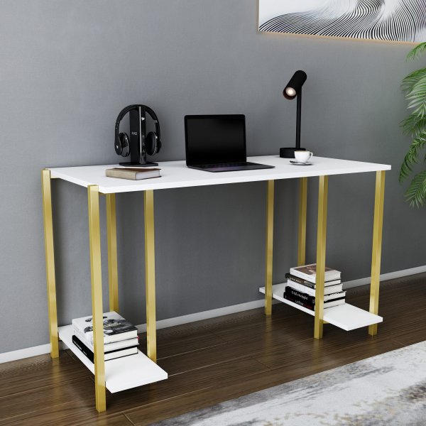 Academy skrivbord 125,2 x 60 cm - Guld/vit