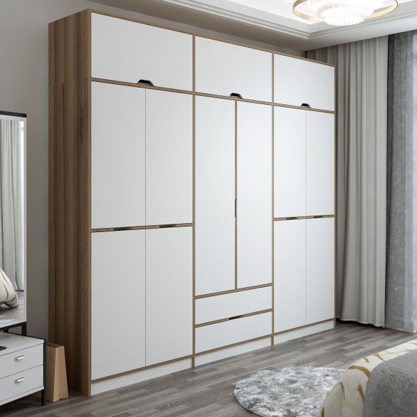 Armoire Elina 277 x 52 x 253 cm - Blanc/marron