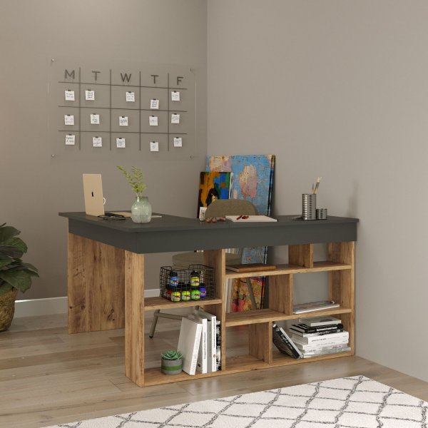 Bureau d\\\'angle Tywin 129x120 cm - Pin/noir