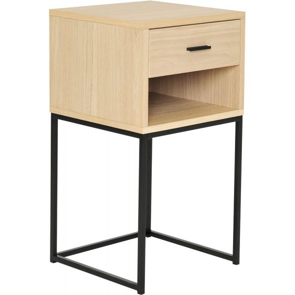 Chevet avec étagère Domino - Placage chêne pigmenté blanc Chevet avec étagère Domino - Placage chêne pigmenté blanc