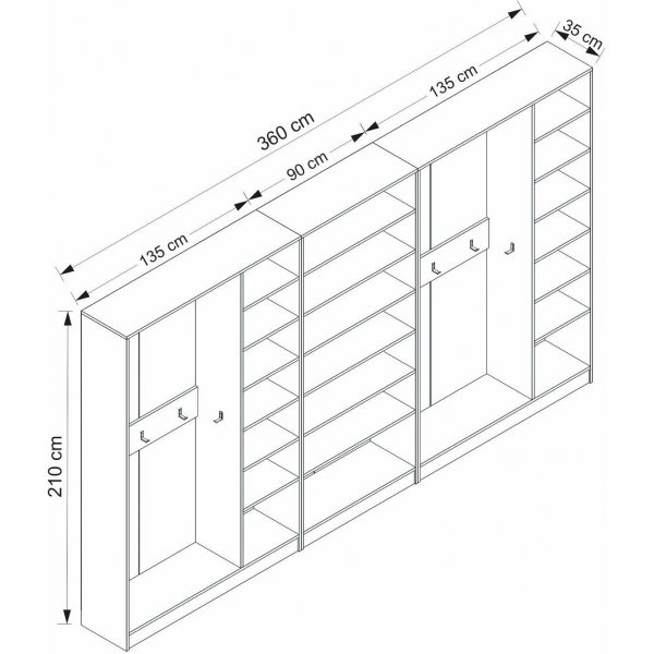 Meuble d\\\'entrée Armadio L 360 x 35 x 210 cm - Blanc Meuble d\\\'entrée Armadio L 360 x 35 x 210 cm - Blanc