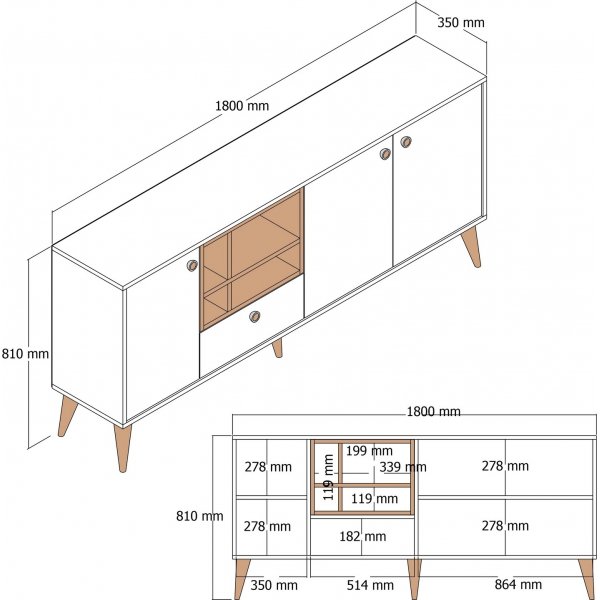 Nappa dressoir - Zwart/walnoot