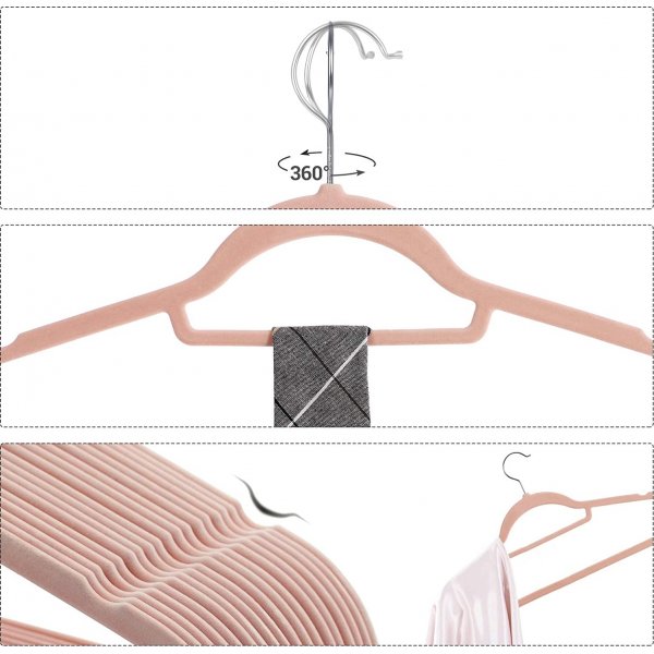 Cintre, velours, 45 cm, paquet de 50 - Rose