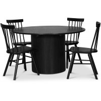Nova matgrupp, förlängningsbart matbord Ø130-170 cm inkl 4 st Orust svarta pinnstolar - Svartbetsad ek Nova matgrupp, förlängningsbart matbord Ø130-170 cm inkl 4 st Orust svarta pinnstolar - Svartbetsad ek
