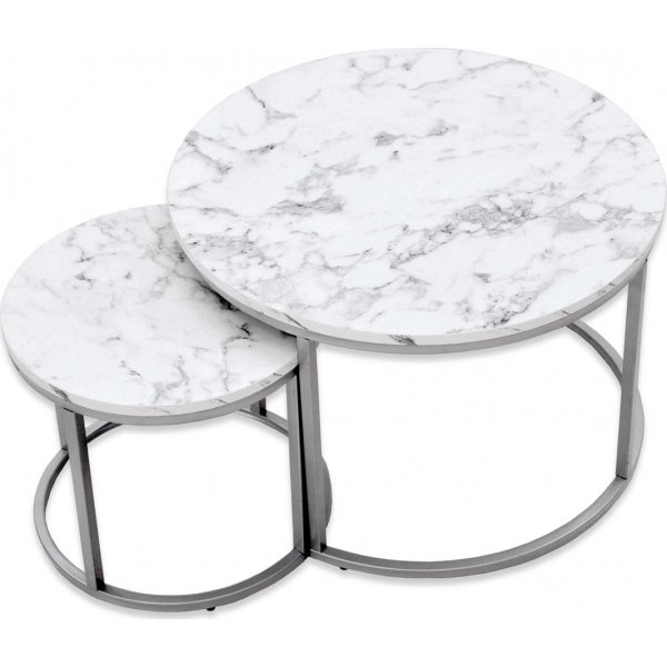 Table basse Ruffo 38/60 cm - Marbre blanc/gris argent