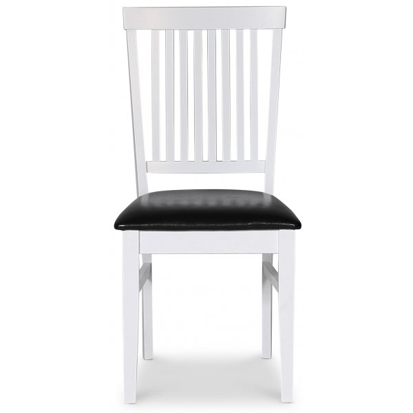 Fårö stol med ribbor och PU sits - Vit / Svart + Möbeltassar Fårö stol med ribbor och PU sits - Vit / Svart + Möbeltassar