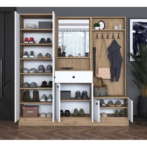 Meuble d\\\'entrée Mendy 180 cm - Noyer/blanc Meuble d\\\'entrée Mendy 180 cm - Noyer/blanc