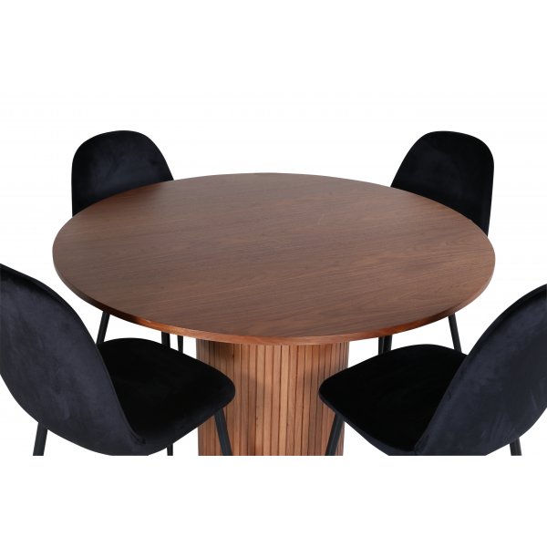 Bianca Matgrupp runt valnt matbord med 4 st Polar svart stolar