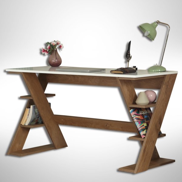 Lungo skrivbord 140 x 60 cm - Mörk ek/vit Lungo skrivbord 140 x 60 cm - Mörk ek/vit