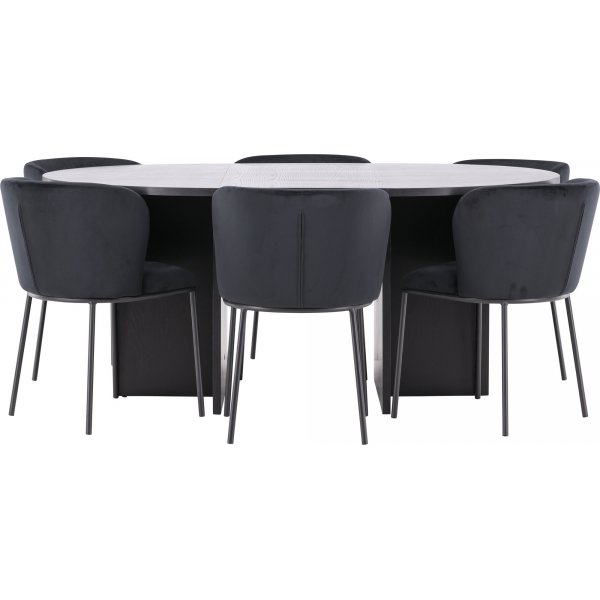 Matbord Strada med 6 st Edina stolar - Svart + 6.00 x Stolsdyna