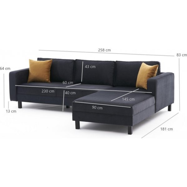 Canap divan droit Kale - Velours anthracite