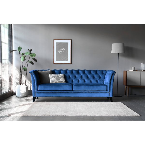 Bank 3-zits Chesterfield Blauw - Milton + Vlekverwijderaar voor meubels