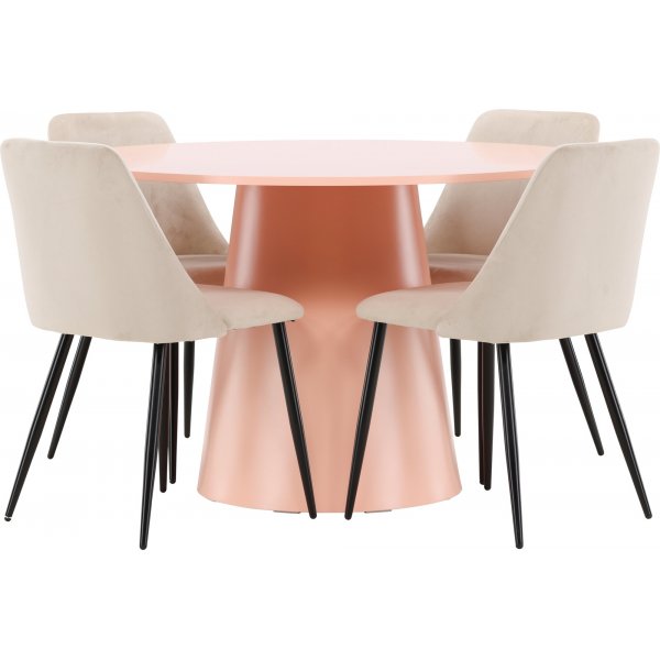 Matbord Lanzo med 4 st Night stolar - Beige/svart/rosa + 3.00 x Möbeltassar Matbord Lanzo med 4 st Night stolar - Beige/svart/rosa + 3.00 x Möbeltassar