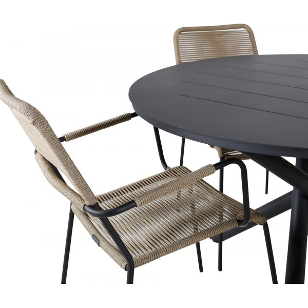 Alma utematgrupp med 4 st Lindos stolar - Beige/Svart Alma utematgrupp med 4 st Lindos stolar - Beige/Svart