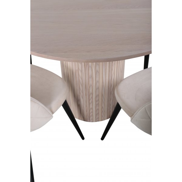 Bianca Matgrupp runt vitputsat matbord med 4 st Velvet beige stolar