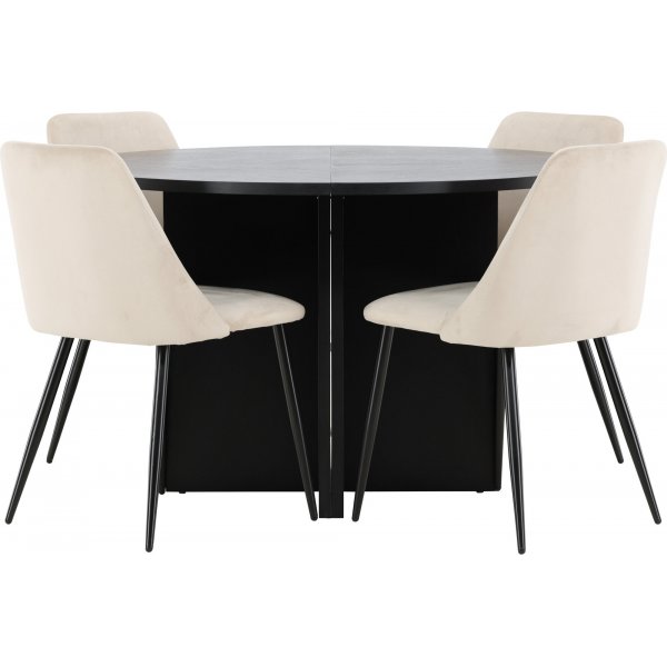 Matbord Strada med 4 st Night stolar - Beige/svart + 4.00 x Stolsdyna