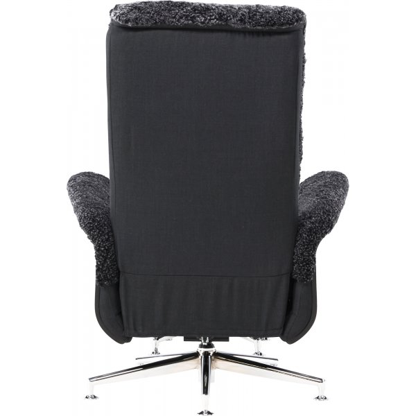 Ulla fåtölj med fotpall i fårskinn - Mörkgrå / Svartbets / Krom + Fläckborttagare för möbler Ulla fåtölj med fotpall i fårskinn - Mörkgrå / Svartbets / Krom + Fläckborttagare för möbler