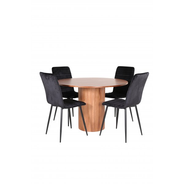 Bianca Matgrupp runt valn�t matbord med 4 st Windu Lyx svart stolar