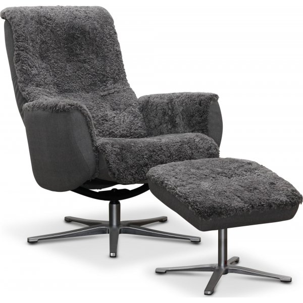 Paris f�t�lj med pall - Gr� f�rskinn