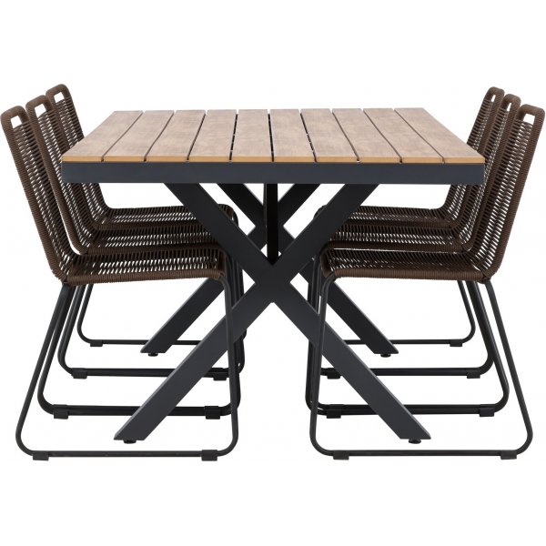 Garcia rektangulr matgrupp med 6 st Lindos stolar - Brun/svart + 4.00 x Mbeltassar