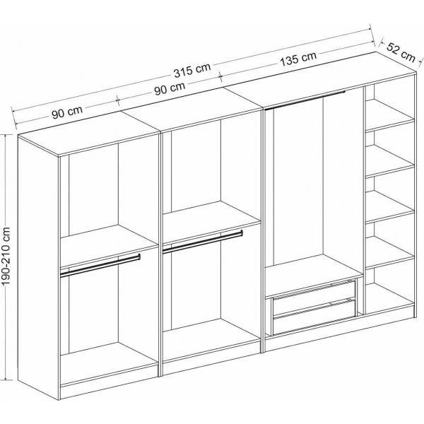 Armoire Larett 315 cm, variante A - Blanc