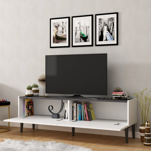 Draw TV-bänk - Vit/svart Draw TV-bänk - Vit/svart
