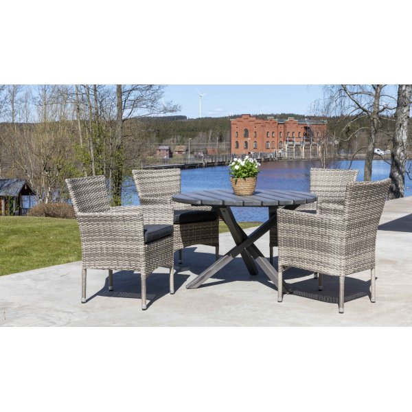 Vancouver utematgrupp med 4 st f�t�ljer och matbord �112 cm - Gr� konstrotting
