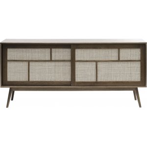 Yuma dressoir van gerookt eikenhout met rotan details, schuifdeuren