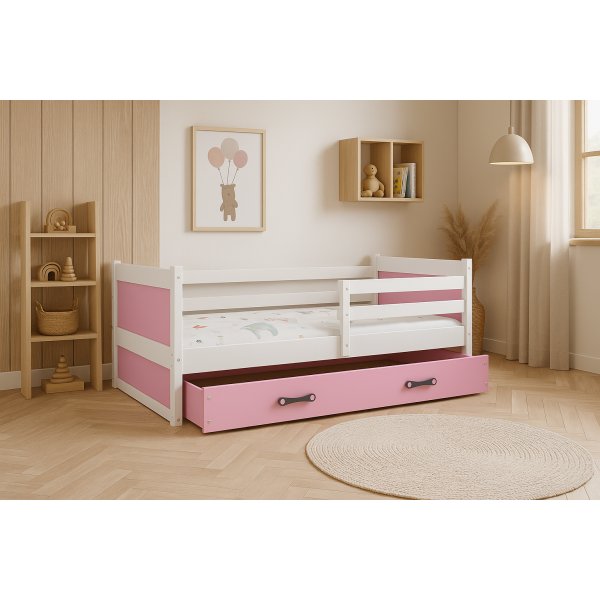 Juniorsng rhus med frvaringslda 90 cm - Vit/Rosa