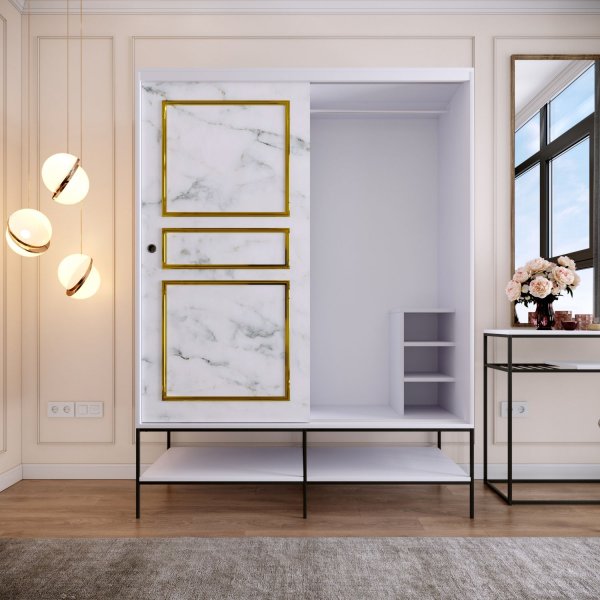 Armoire Martin 150 cm - Marbre blanc/or Armoire Martin 150 cm - Marbre blanc/or