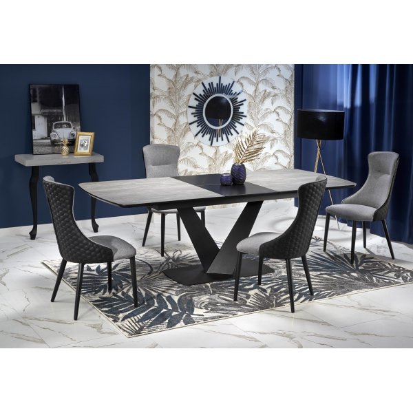 Table  manger Jaylynn 180-230 x 95 cm - Gris fonc/noir