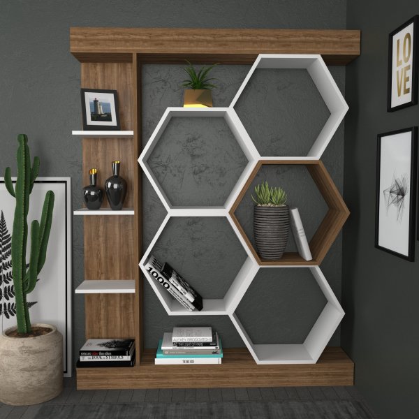 Bibliothèque Sueno - Blanc/noyer Bibliothèque Sueno - Blanc/noyer