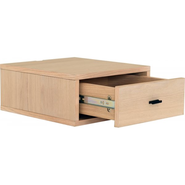 Regal vägghängt sängbord - Vitpigmenterad lackad ekfanér Regal vägghängt sängbord - Vitpigmenterad lackad ekfanér