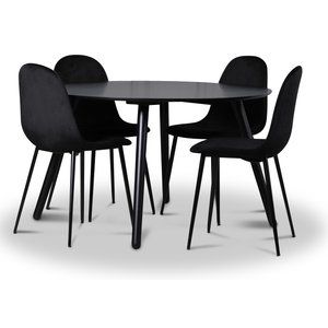 Groupe  manger Rosvik, table  manger avec 4 chaises en velours Carisma - Noir/Noir