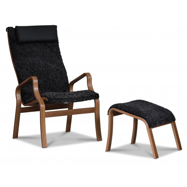 Lammet fåtölj i fårskinn scandinavian dark grey - Brunbetsad ek Lammet fåtölj i fårskinn scandinavian dark grey - Brunbetsad ek