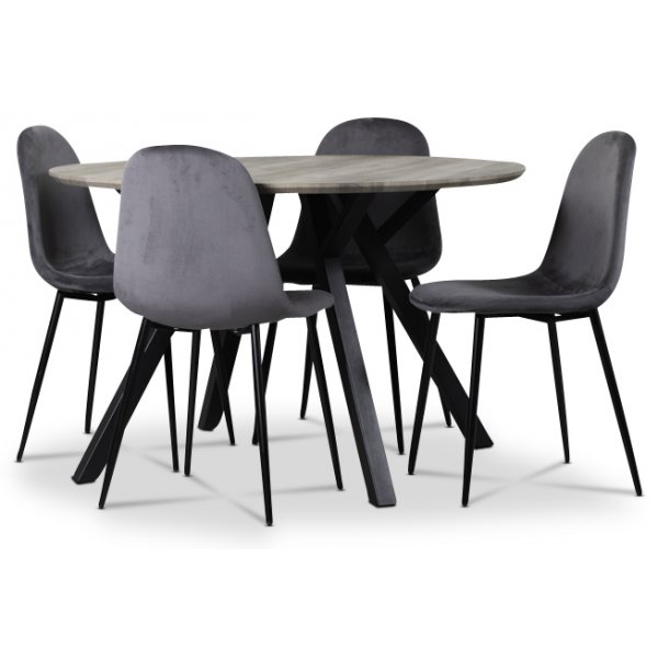 Smokey matgrupp, runt matbord med 4 st Carisma sammetsstolar - Grå + 4.00 x Stolsdyna Smokey matgrupp, runt matbord med 4 st Carisma sammetsstolar - Grå + 4.00 x Stolsdyna