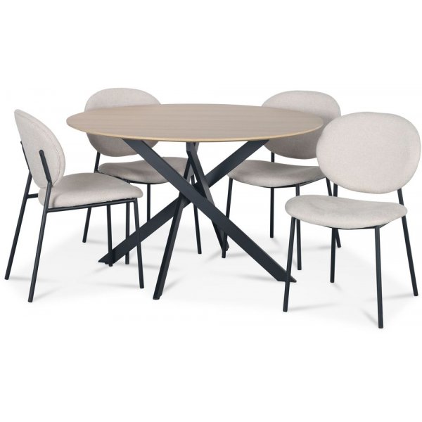 Hogrn matgrupp 120 cm bord i ljust tr + 4 st Tofta beige stolar