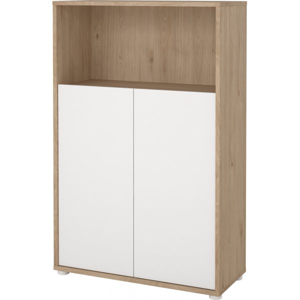 Bibliothèque Sign basse avec portes - Blanc/hickory Bibliothèque Sign basse avec portes - Blanc/hickory