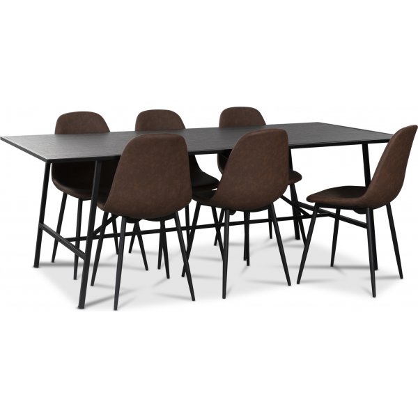 Toscana matgrupp: 206 cm bord + 6 st Atlantic Empire stolar brun PU